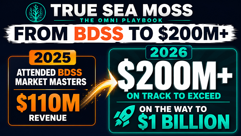 True Sea Moss: attended BDSS Market Masters in 2025 at $110M revenue, on track to exceed $200M+ in 2026, on the way to $1 billion